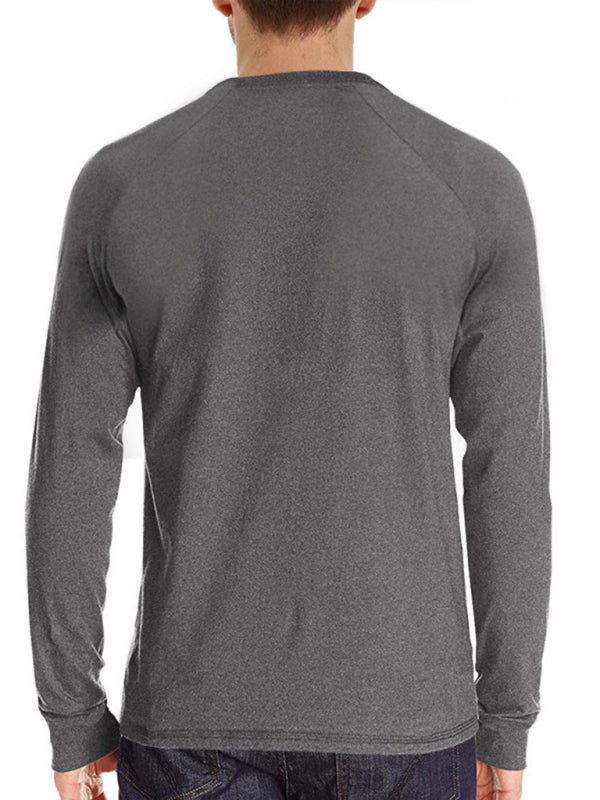 Men's Knitted Round Neck Button Long Sleeve T-Shirt