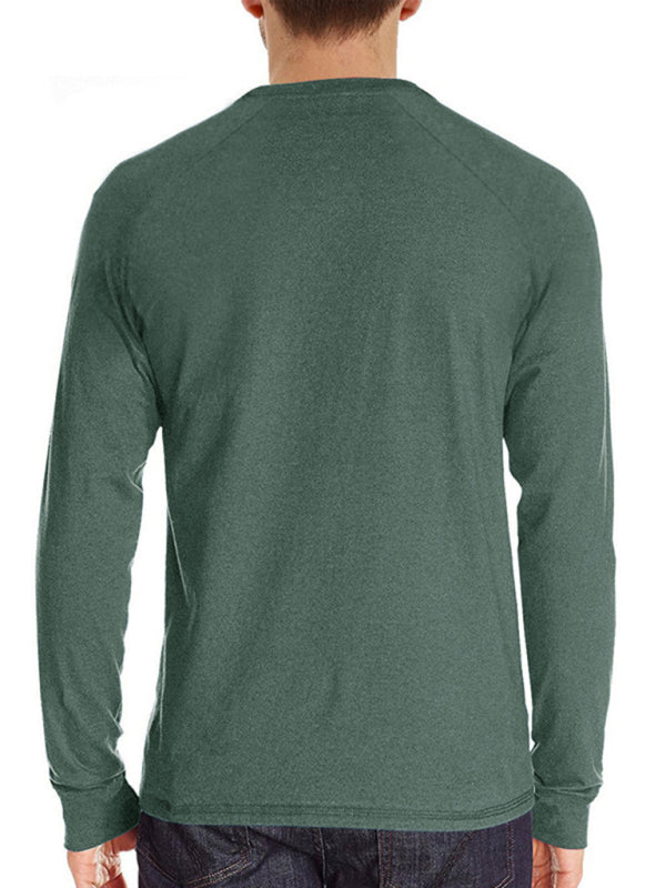 Men's Knitted Round Neck Button Long Sleeve T-Shirt