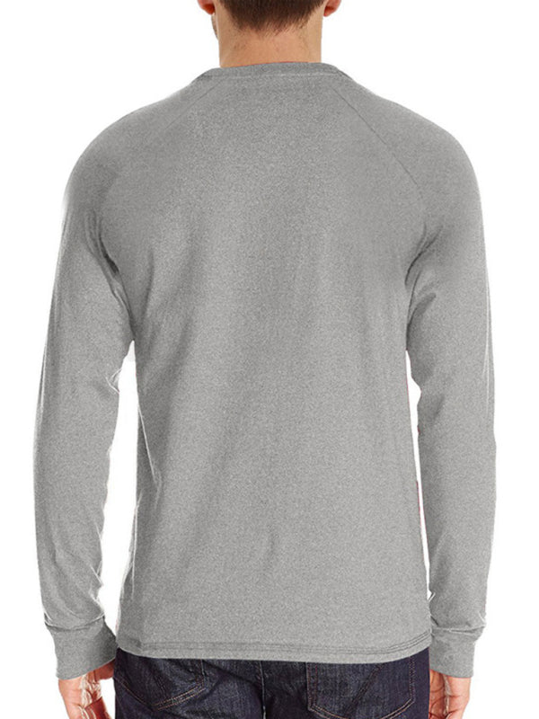 Men's Knitted Round Neck Button Long Sleeve T-Shirt