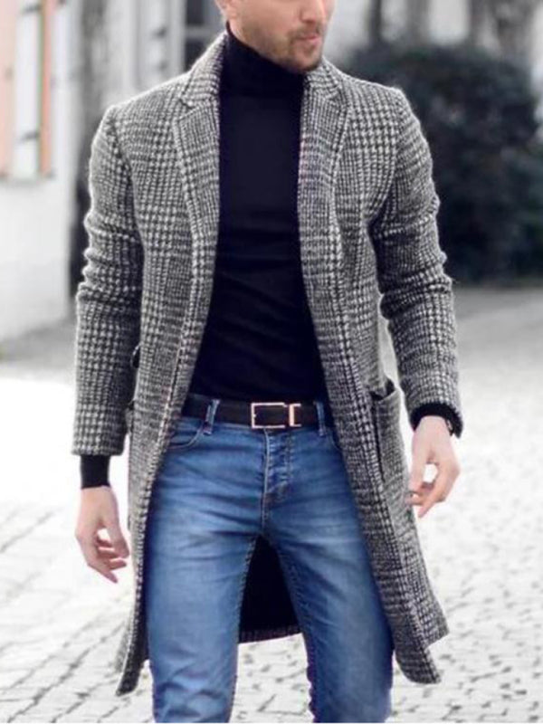 Men's Native Houndstooth Woolen Mid-Length Coat