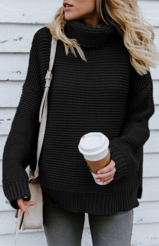 Women's Thick Knit Oversize Turtle Neck Pullover Sweater