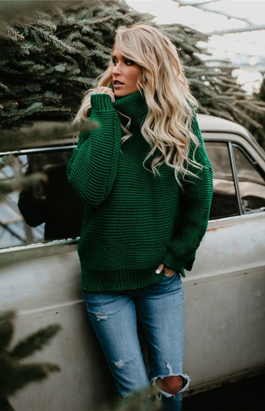 Women's Thick Knit Oversize Turtle Neck Pullover Sweater