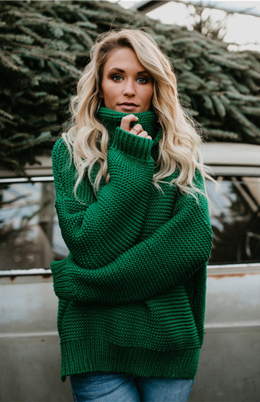 Women's Thick Knit Oversize Turtle Neck Pullover Sweater