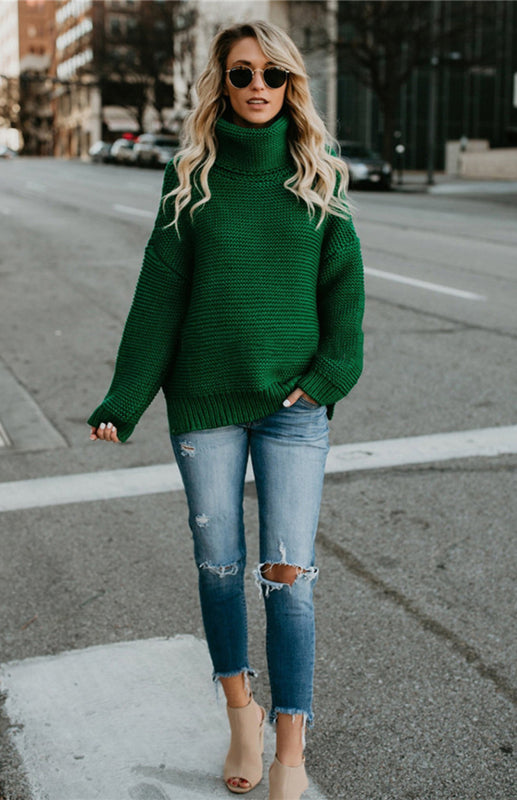 Women's Thick Knit Oversize Turtle Neck Pullover Sweater