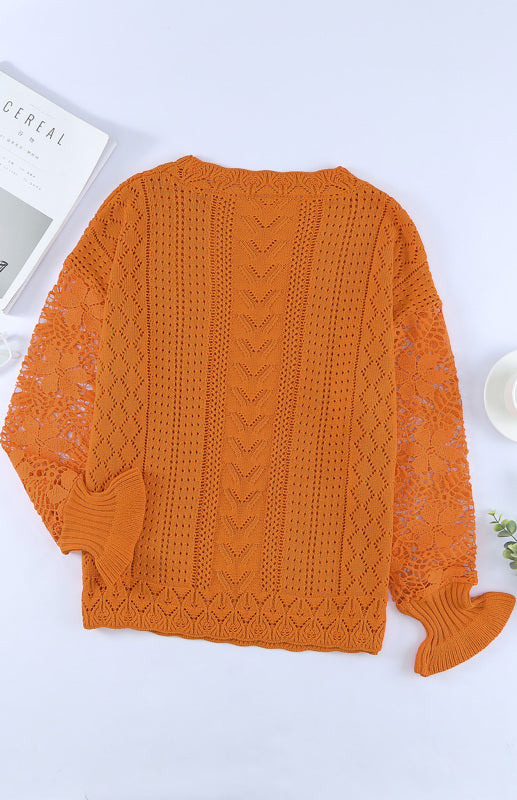 Women's Long Sleeve Cutout Petal Sleeve Sweater