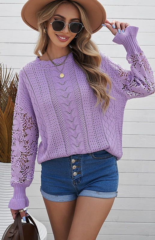 Women's Long Sleeve Cutout Petal Sleeve Sweater