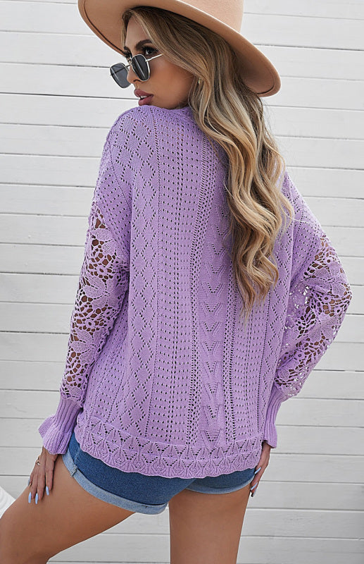 Women's Long Sleeve Cutout Petal Sleeve Sweater