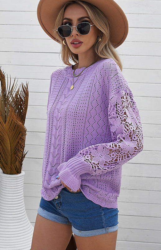 Women's Long Sleeve Cutout Petal Sleeve Sweater