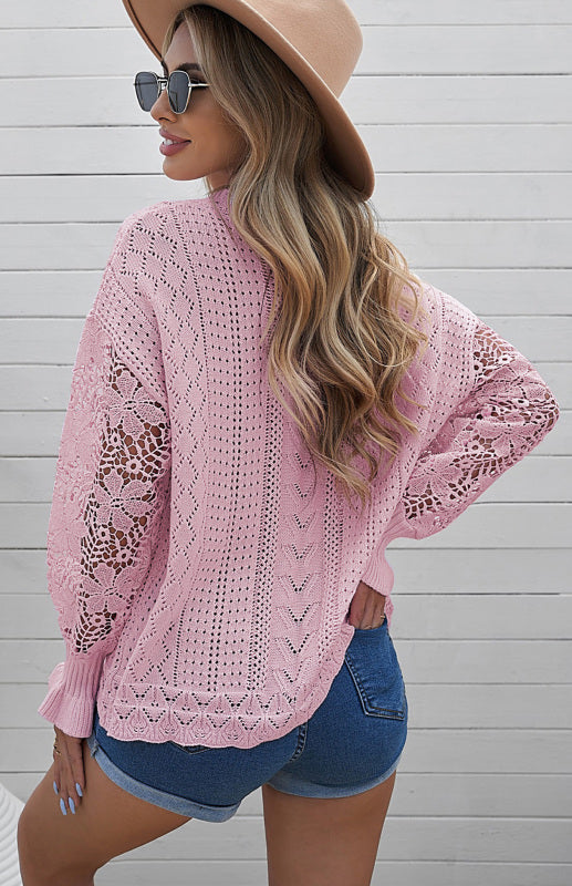 Women's Long Sleeve Cutout Petal Sleeve Sweater