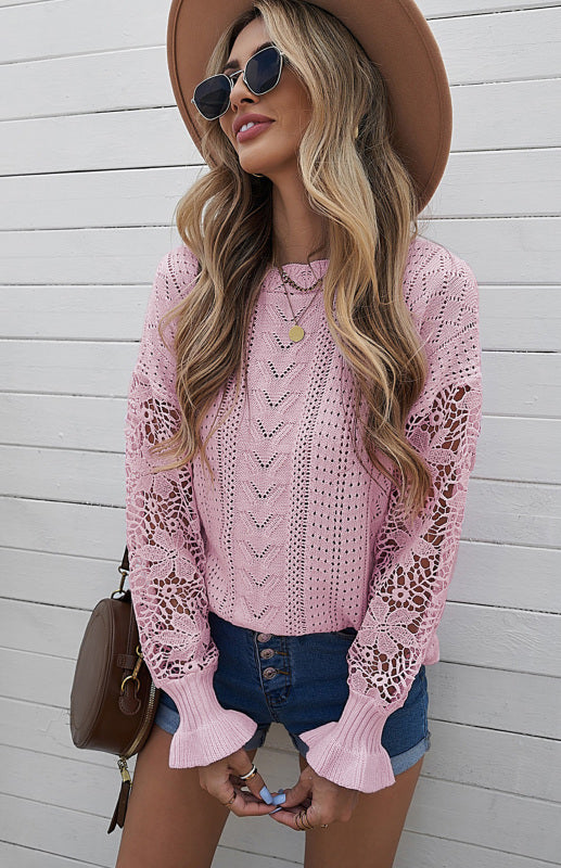 Women's Long Sleeve Cutout Petal Sleeve Sweater