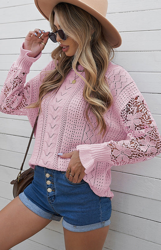 Women's Long Sleeve Cutout Petal Sleeve Sweater