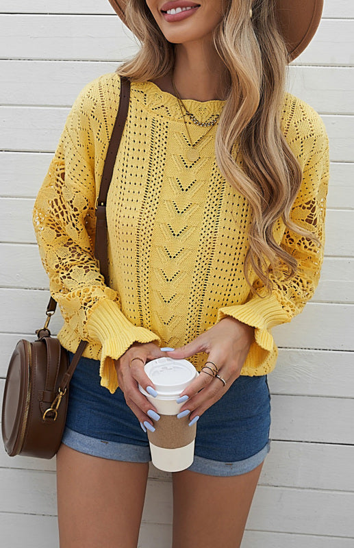 Women's Long Sleeve Cutout Petal Sleeve Sweater