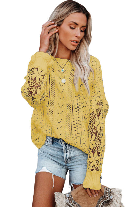 Women's Long Sleeve Cutout Petal Sleeve Sweater