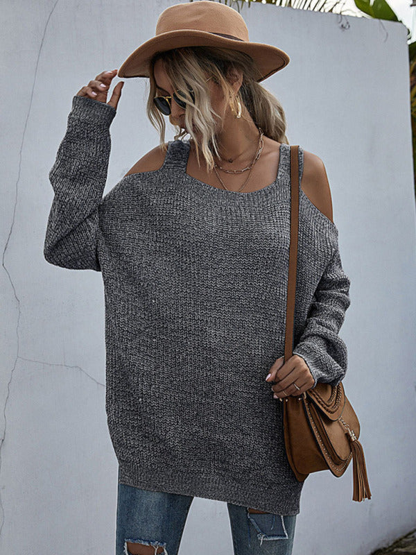 Women's Chic Oversize Cold Shoulder Ribbed Sweater