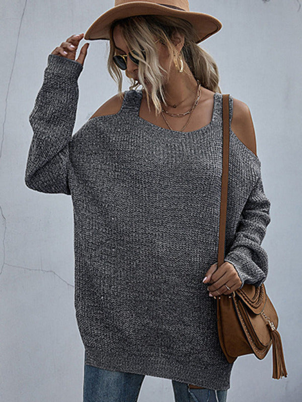 Women's Chic Oversize Cold Shoulder Ribbed Sweater