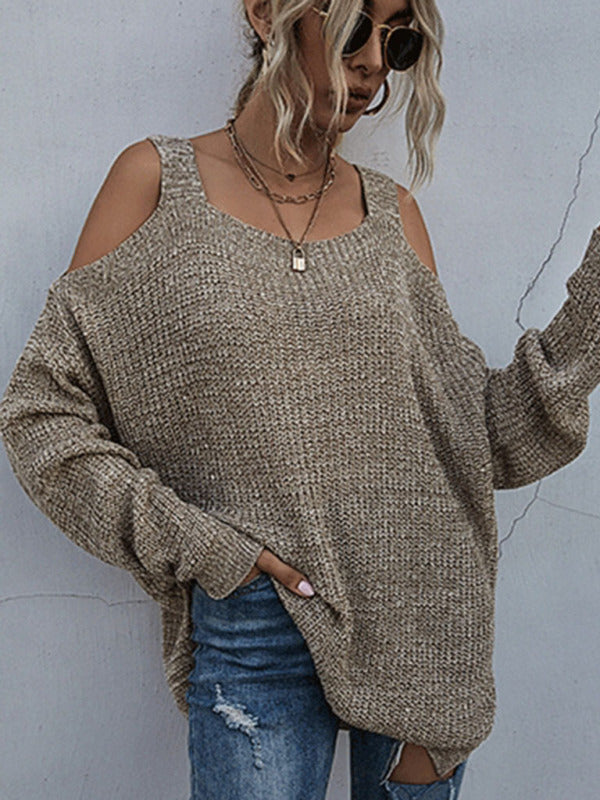 Women's Chic Oversize Cold Shoulder Ribbed Sweater