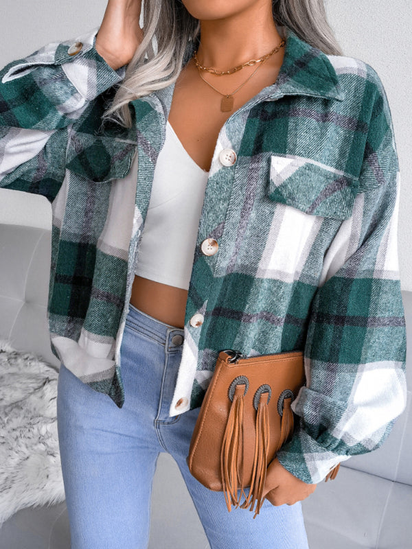 Women's Thick Collared Plaid Flannel Cardigan With Button Front And Front Pockets