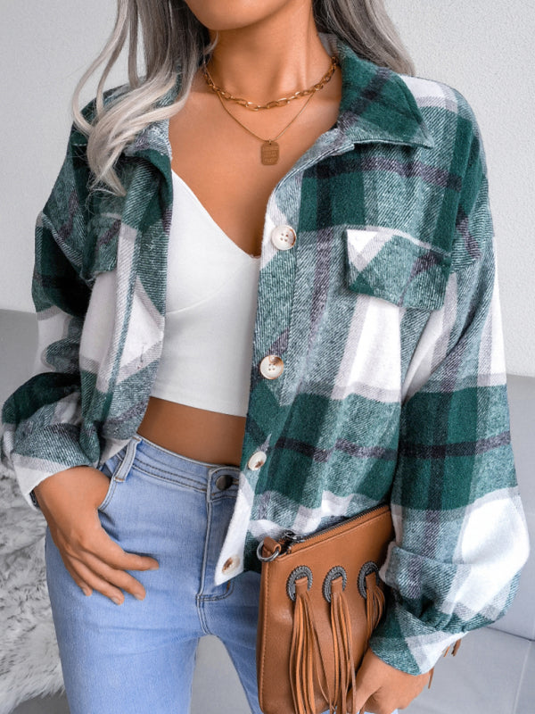 Women's Thick Collared Plaid Flannel Cardigan With Button Front And Front Pockets