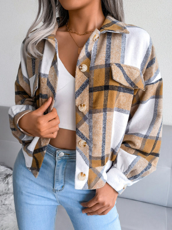 Women's Thick Collared Plaid Flannel Cardigan With Button Front And Front Pockets