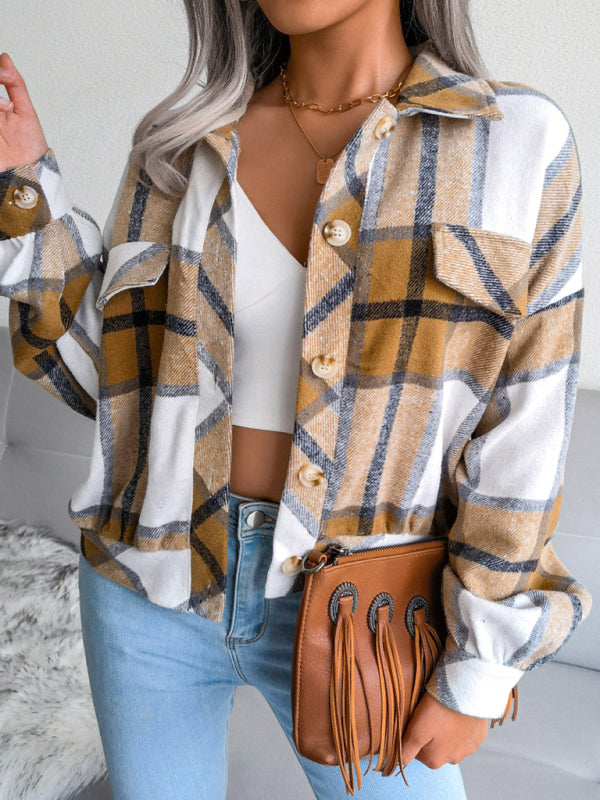 Women's Thick Collared Plaid Flannel Cardigan With Button Front And Front Pockets