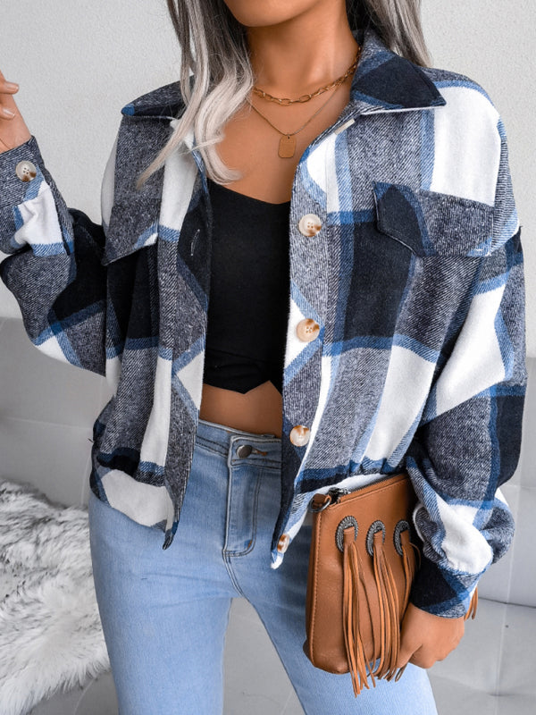 Women's Thick Collared Plaid Flannel Cardigan With Button Front And Front Pockets