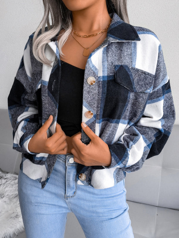 Women's Thick Collared Plaid Flannel Cardigan With Button Front And Front Pockets