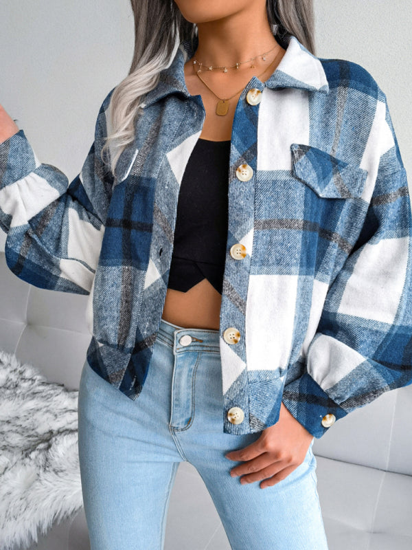 Women's Thick Collared Plaid Flannel Cardigan With Button Front And Front Pockets