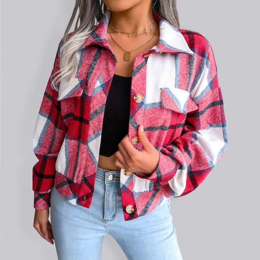 Women's Thick Collared Plaid Flannel Cardigan With Button Front And Front Pockets