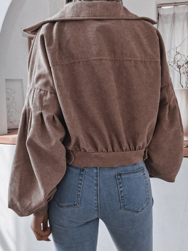 Women's Lantern Long Sleeve Corduroy Casual Short Coat