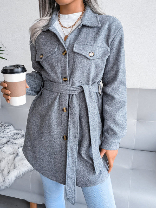 Women's Single Breasted Woolen Overcoat