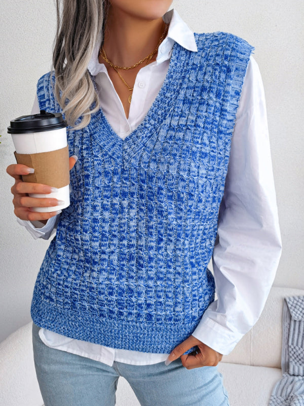 Women's Twist V-neck Knitted Vest Sweater Vest