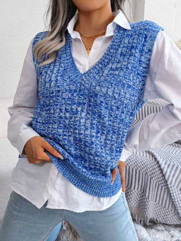 Women's Twist V-neck Knitted Vest Sweater Vest