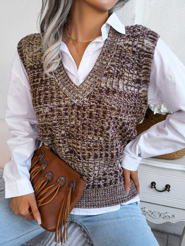 Women's Twist V-neck Knitted Vest Sweater Vest