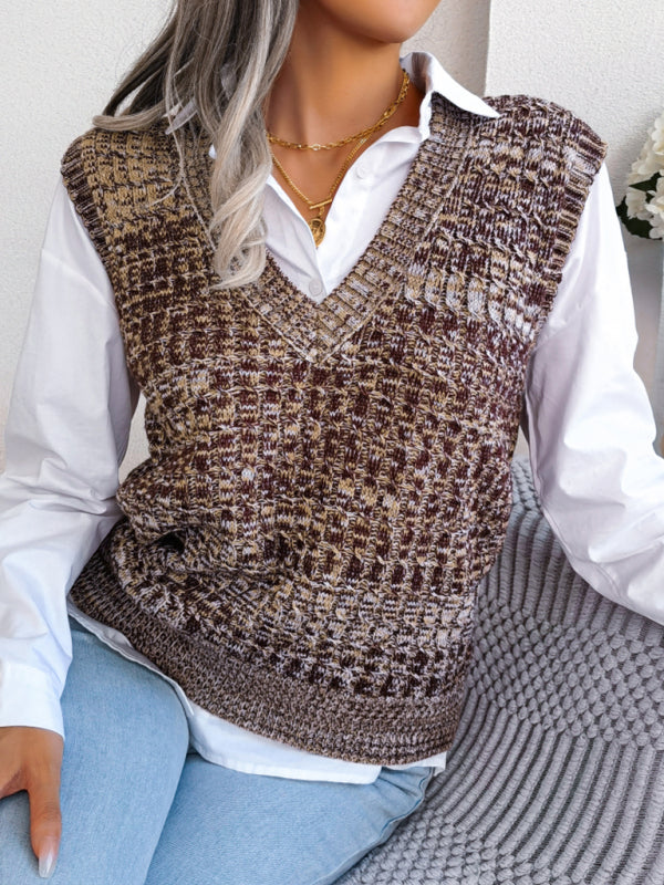 Women's Twist V-neck Knitted Vest Sweater Vest