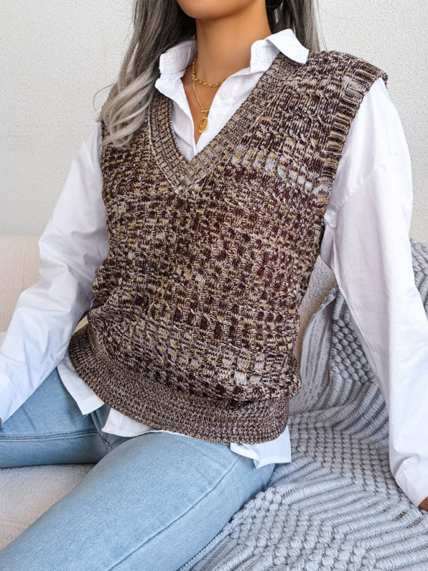 Women's Twist V-neck Knitted Vest Sweater Vest