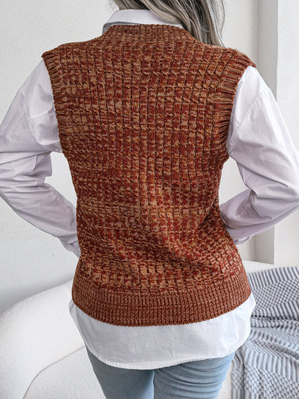 Women's Twist V-neck Knitted Vest Sweater Vest