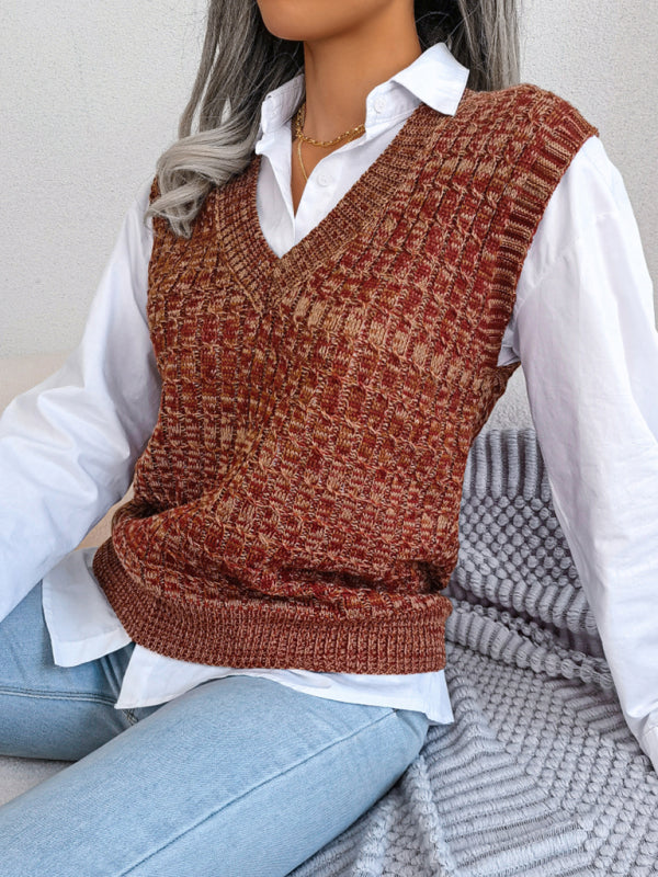 Women's Twist V-neck Knitted Vest Sweater Vest