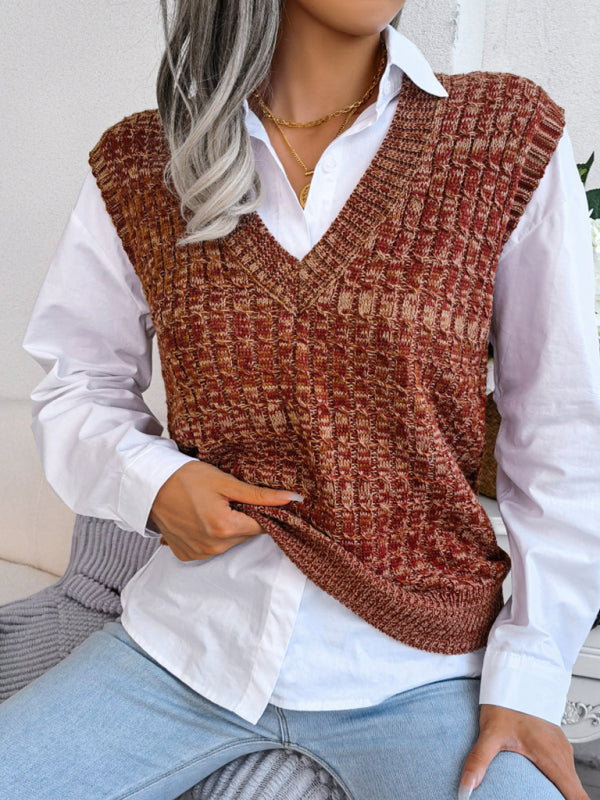 Women's Twist V-neck Knitted Vest Sweater Vest