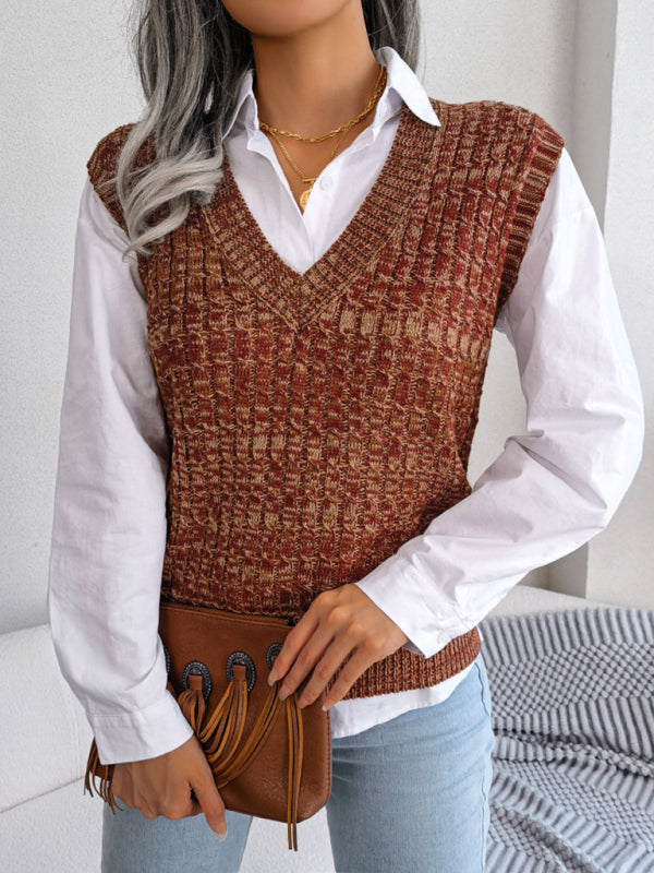 Women's Twist V-neck Knitted Vest Sweater Vest