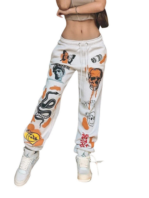 Women's Graphic Print Tie High Waist Sweatpants