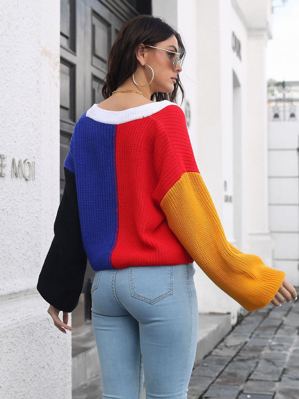 Women's Colorblock Knit Cardigan Contrast Sweater