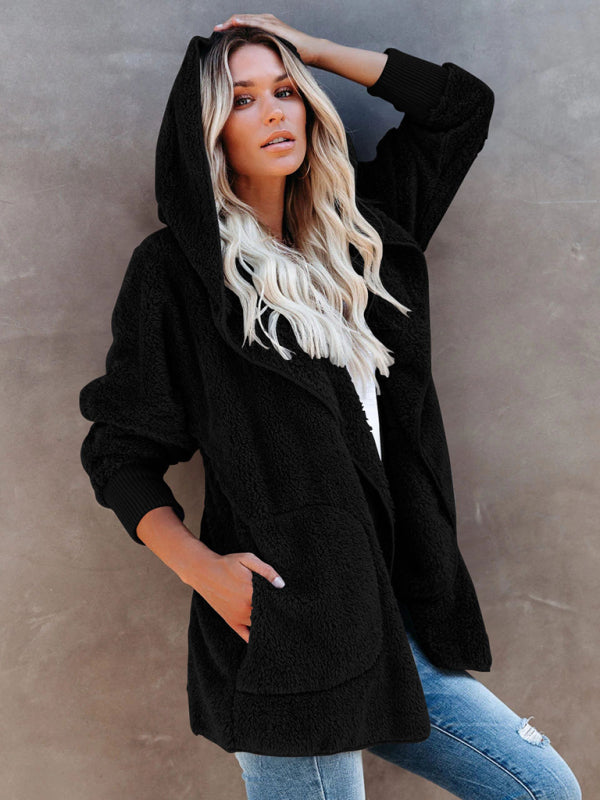 Women's Open Front Sherpa Hoodie With Side Pockets