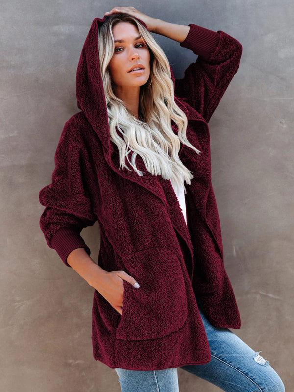 Women's Open Front Sherpa Hoodie With Side Pockets