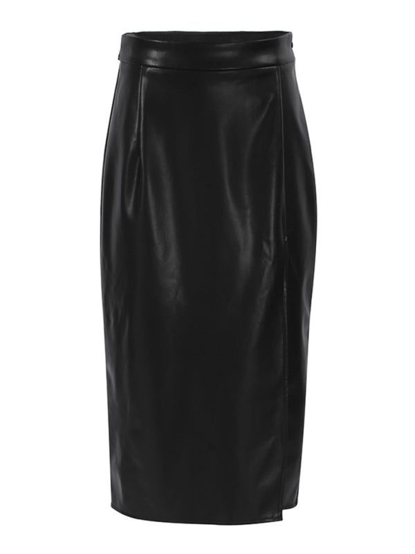 Slit Faux Leather High Waist Skirt