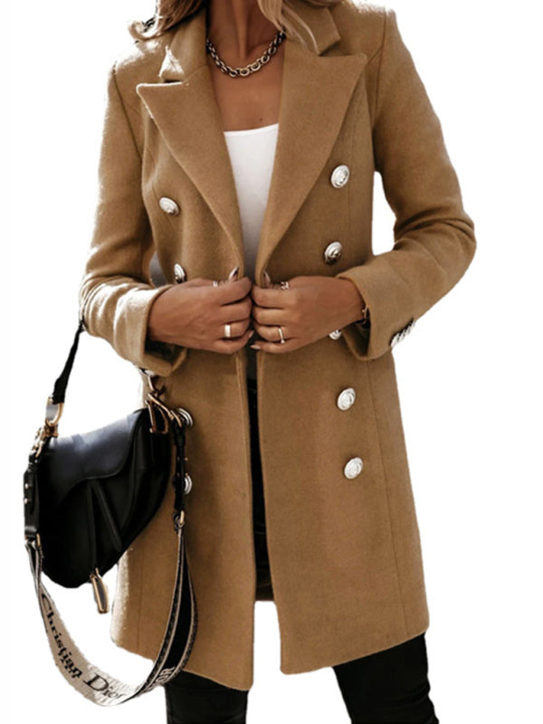 Long Sleeve Double Breasted Woolen Coat