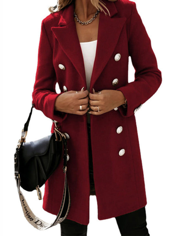 Long Sleeve Double Breasted Woolen Coat