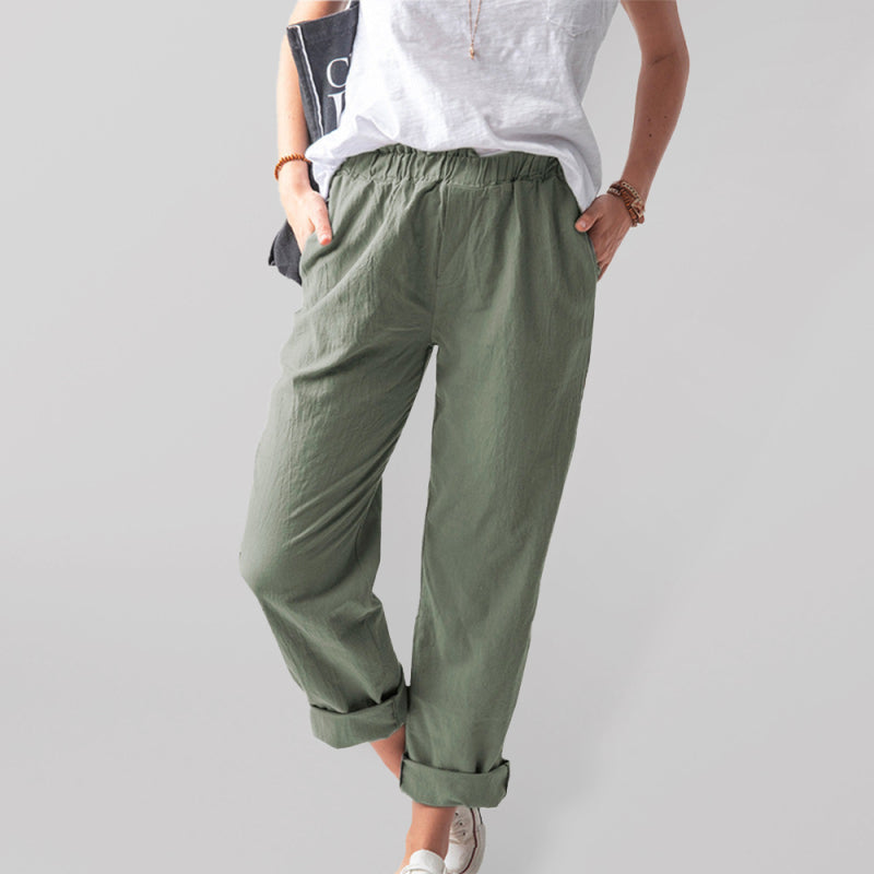 Solid Color Casual Elastic High Waist Straight Trousers