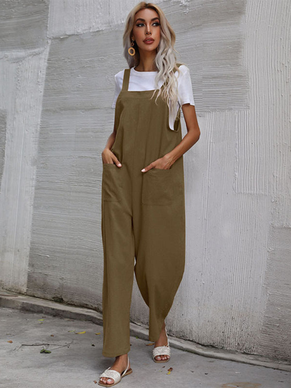 Women's Solid Color Linen Overalls