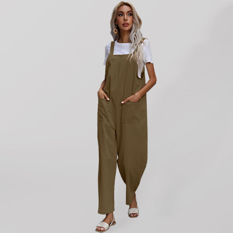 Women's Solid Color Linen Overalls