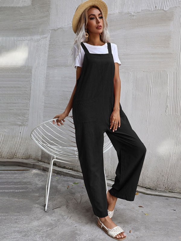 Women's Solid Color Linen Overalls